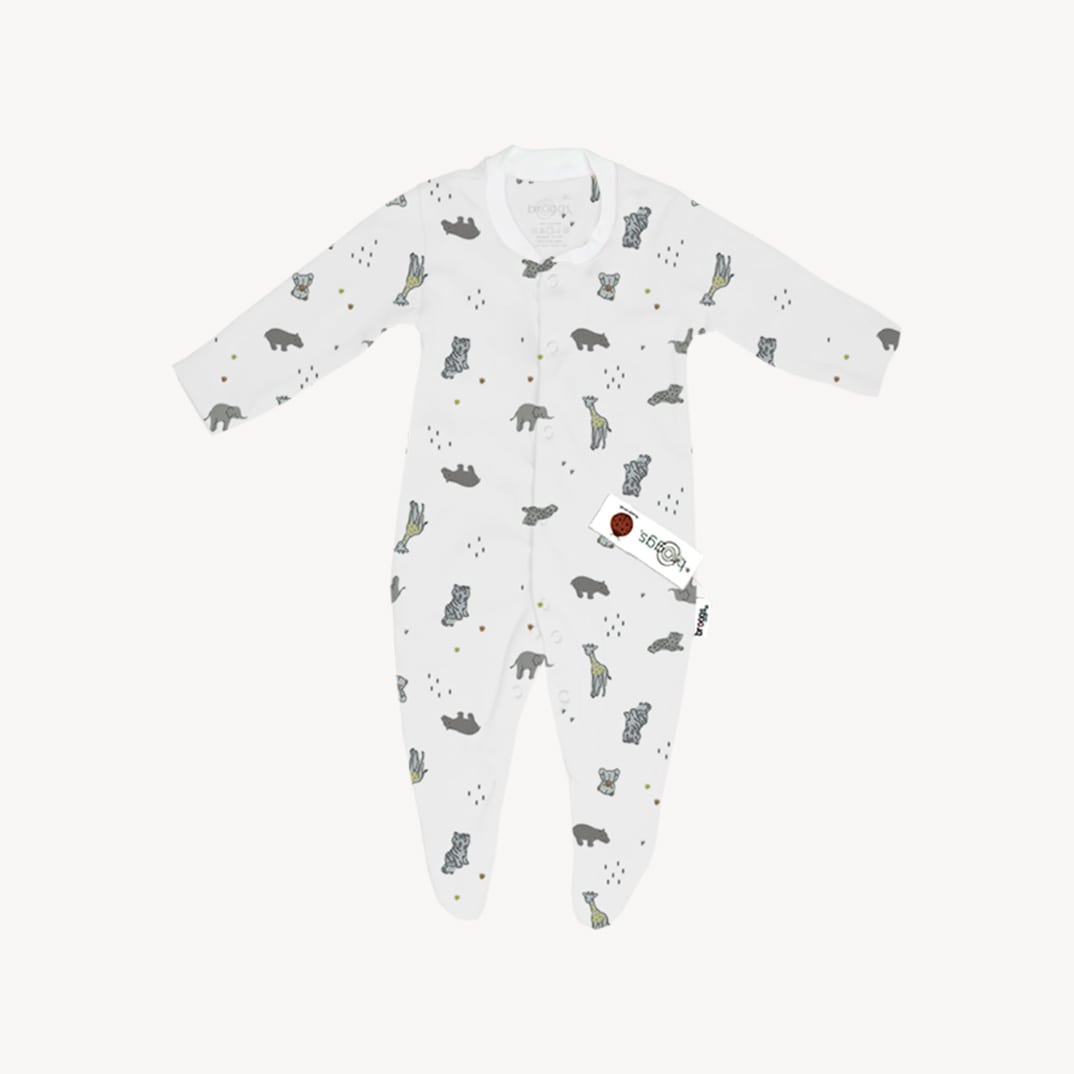 Baby Set | 100% Cotton | 6-Pieces | Hat | Bib | Jacket | Sleepsuit | Bodysuit | Leggings | Age Newborn – 6 Months | Animal Print | Broggs® | 16J
