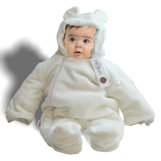 Baby Snowsuit | Faux Fur Hooded Snow Suit | Pramsuit | Unisex | Polar White | Available in 6 sizes | 0-18M | 17A | Broggs®