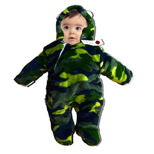 Baby Snowsuit | Faux Fur Hooded Snow Suit | Pramsuit | Unisex | Green Camp | Available in 6 sizes | 0-18M | 17I | Broggs®
