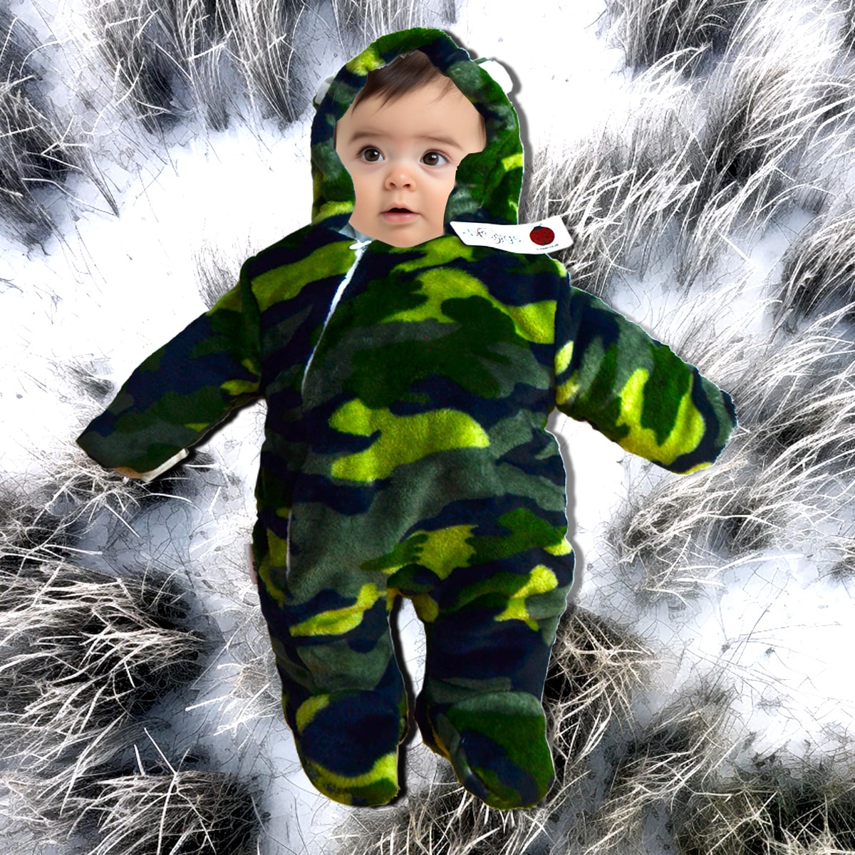 Baby Snowsuit | Faux Fur Hooded Snow Suit | Pramsuit | Unisex | Green Camp | Available in 6 sizes | 0-18M | 17I | Broggs®