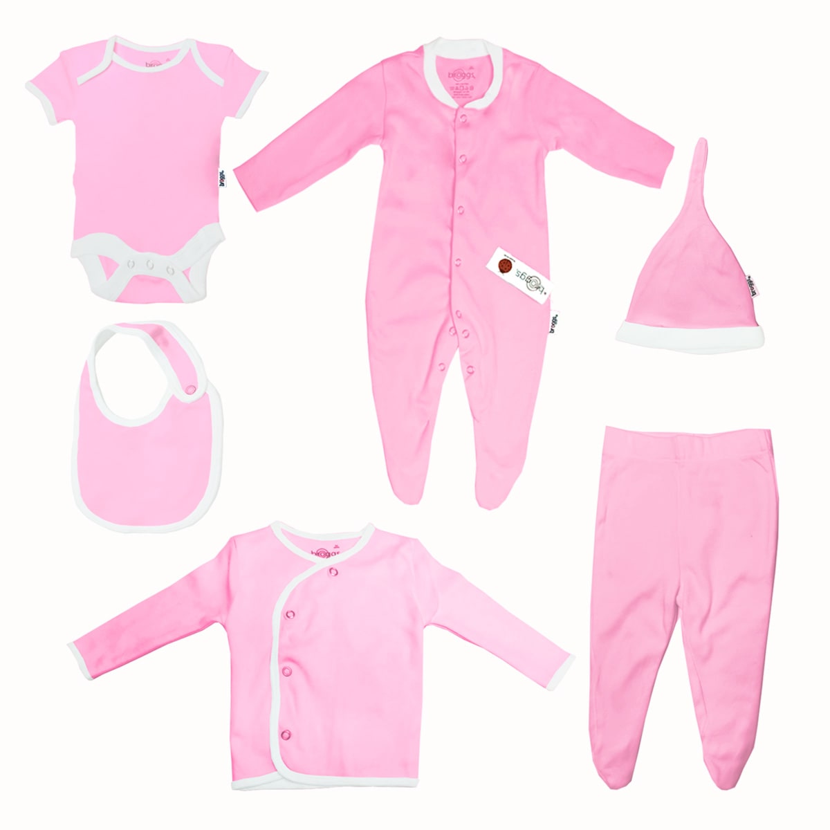 Baby Set | 100% Cotton | 6-Pieces | Hat | Bib | Jacket | Sleepsuit | Bodysuit | Leggings | Age Newborn – 6 Months | Colour Hot Pink | Broggs®