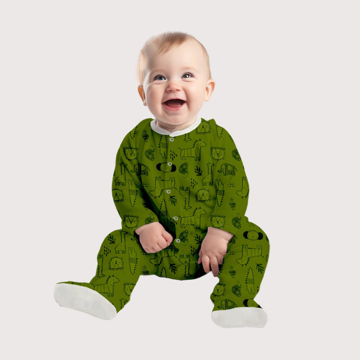 Baby Set | 100% Cotton | 6-Pieces | Hat | Bib | Jacket | Sleepsuit | Bodysuit | Leggings | Age Newborn – 6 Months | Colour Green Animals | Broggs®