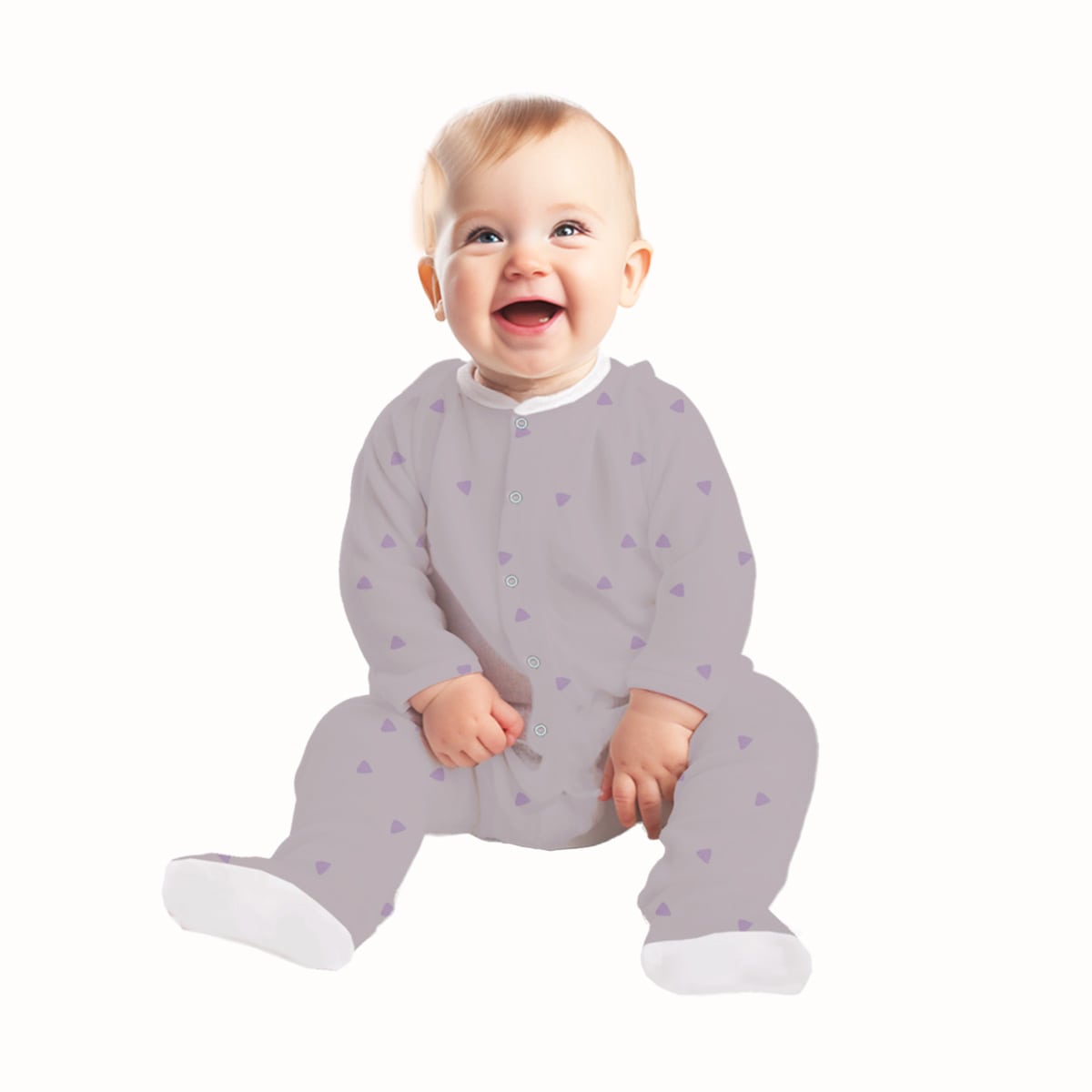 Baby Set | 100% Cotton | 6-Pieces | Hat | Bib | Jacket | Sleepsuit | Bodysuit | Leggings | Age Newborn – 6 Months | Colour Lilac Triangles | Broggs®