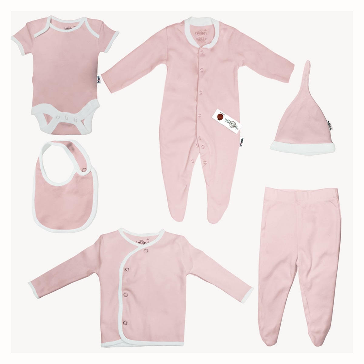 Baby Set | 100% Cotton | 6-Pieces | Hat | Bib | Jacket | Sleepsuit | Bodysuit | Leggings | Age Newborn – 6 Months | Colour Pure White | Broggs®