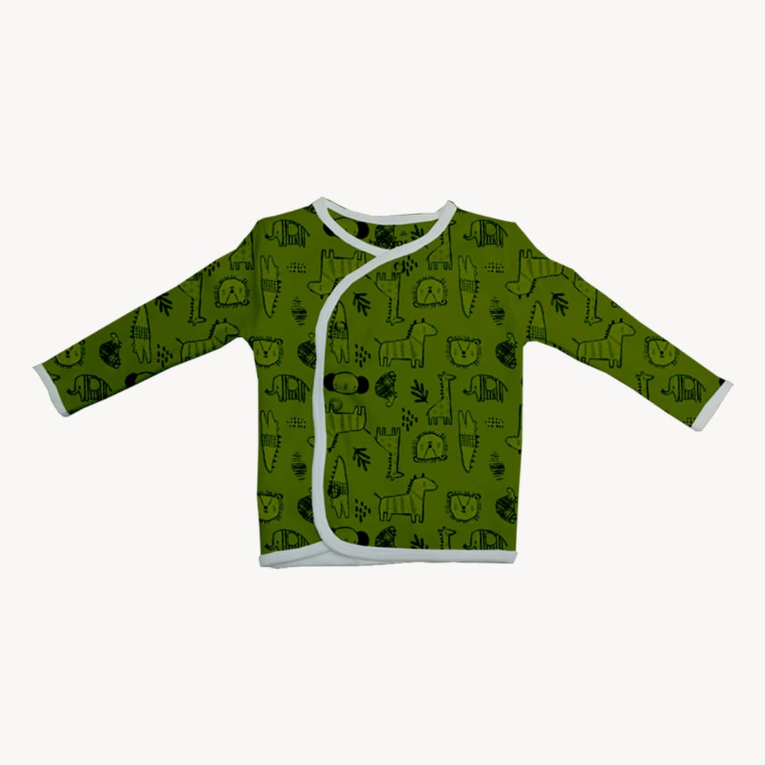 Baby Set | 100% Cotton | 6-Pieces | Hat | Bib | Jacket | Sleepsuit | Bodysuit | Leggings | Age Newborn – 6 Months | Colour Green Animals | Broggs®