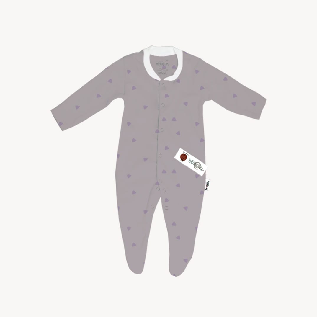 Baby Set | 100% Cotton | 6-Pieces | Hat | Bib | Jacket | Sleepsuit | Bodysuit | Leggings | Age Newborn – 6 Months | Colour Lilac Triangles | Broggs®