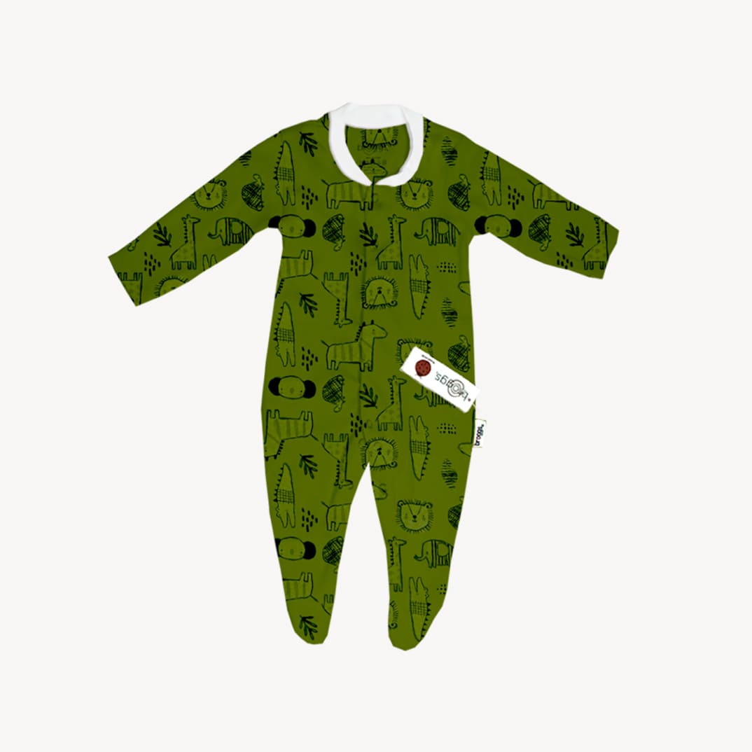 Baby Set | 100% Cotton | 6-Pieces | Hat | Bib | Jacket | Sleepsuit | Bodysuit | Leggings | Age Newborn – 6 Months | Colour Green Animals | Broggs®