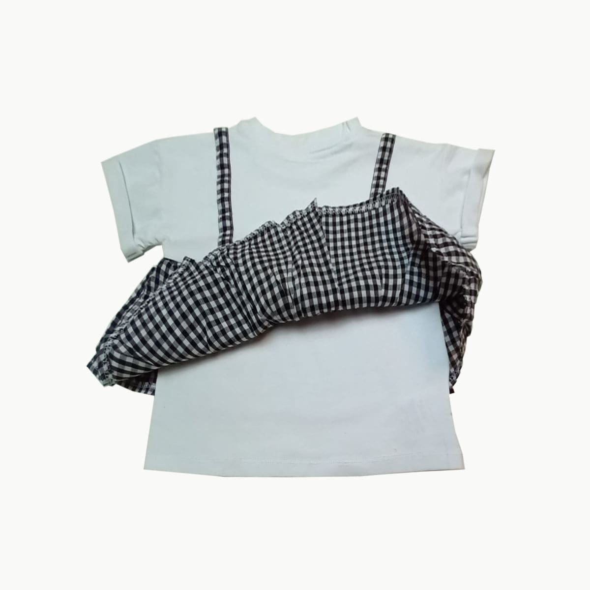 Girls White T-shirt Top | With Black and White Check Design
Age 18 Months -s 4 Years