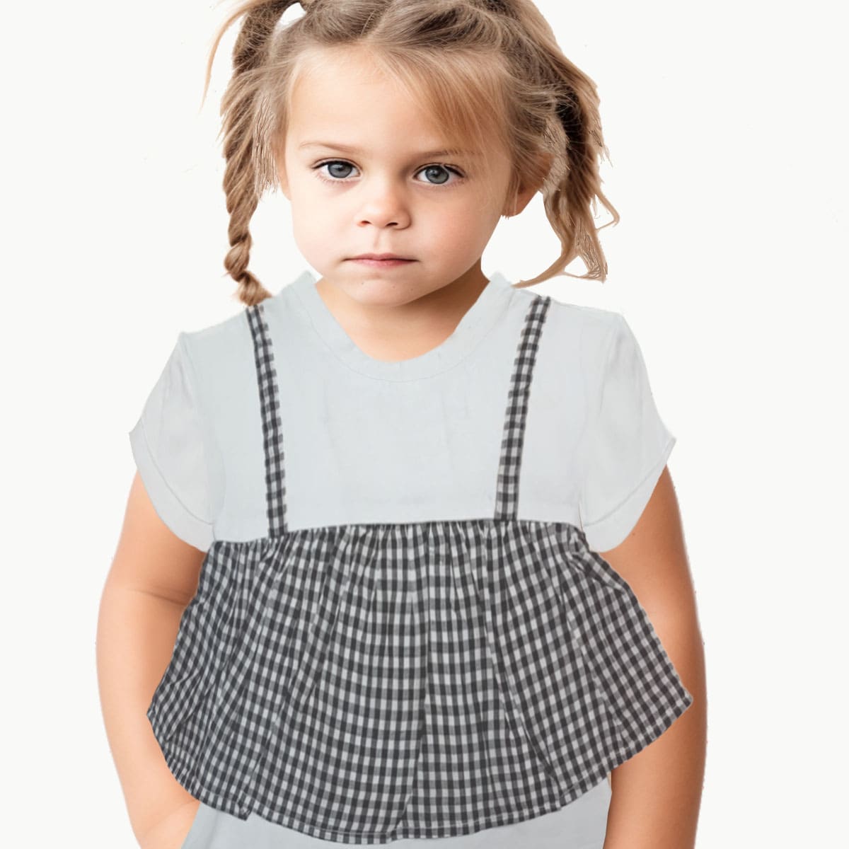 Girls White T-shirt Top | With Black and White Check Design
Age 18 Months -s 4 Years