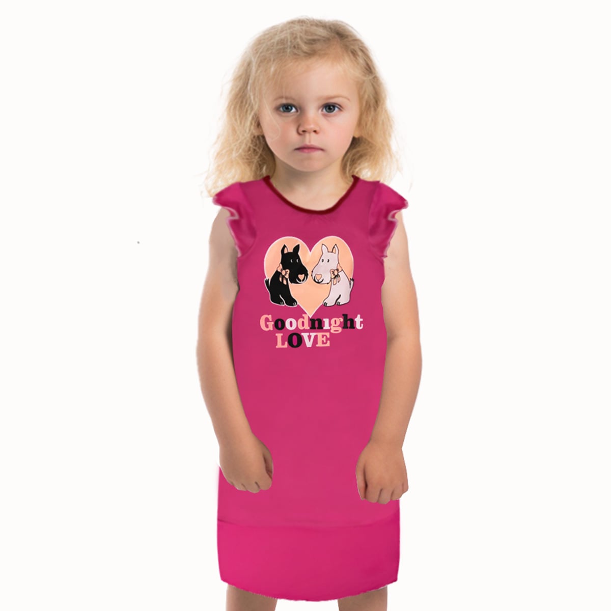 Girls Pink Nightie | Scottie Dog | Good Night Print | In 3-Colours | Silver | Red | Pink | Age 3 – 12 Years