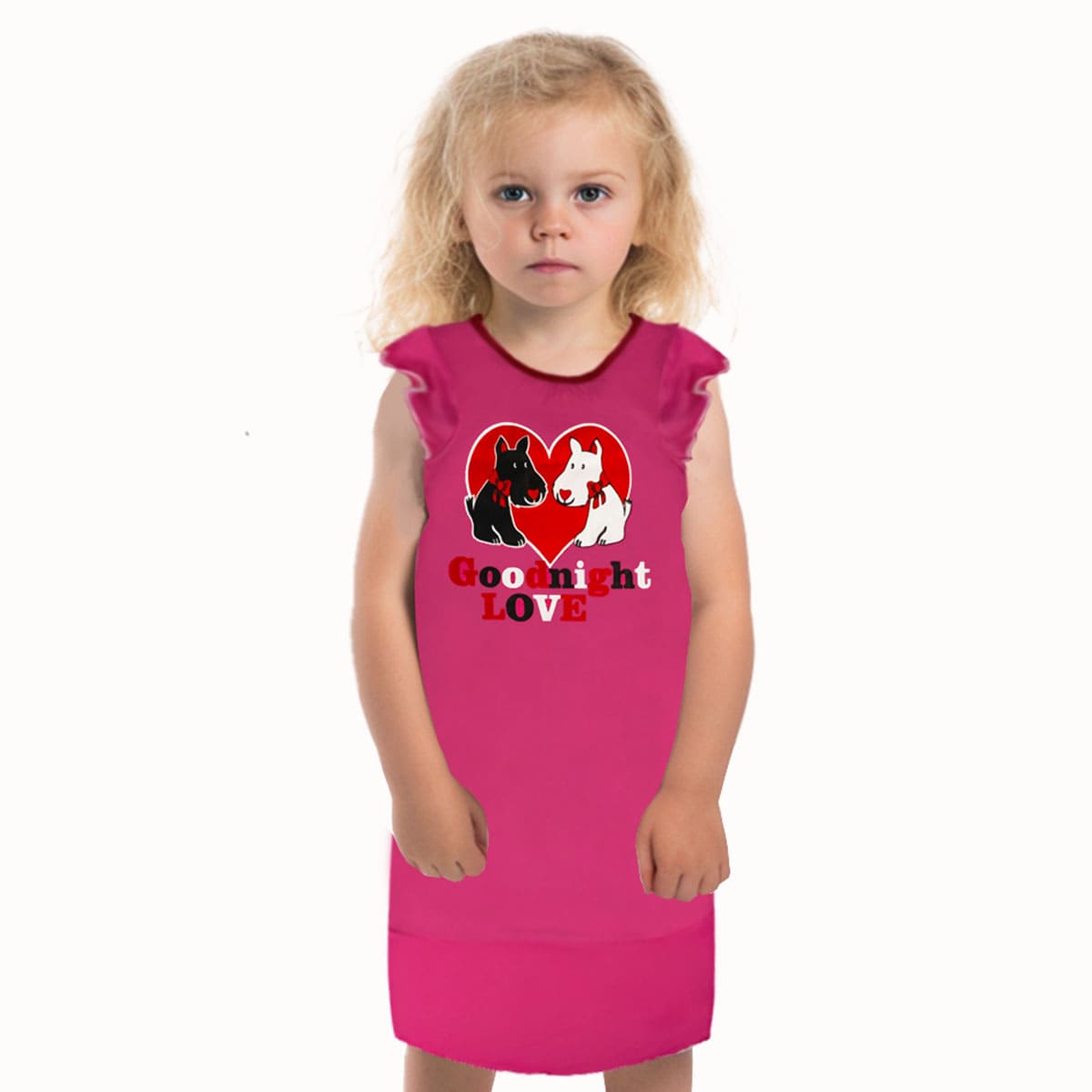 Girls Pink Nightie | Scottie Dog | Good Night Print | In 3-Colours | Silver | Red | Pink | Age 3 – 12 Years