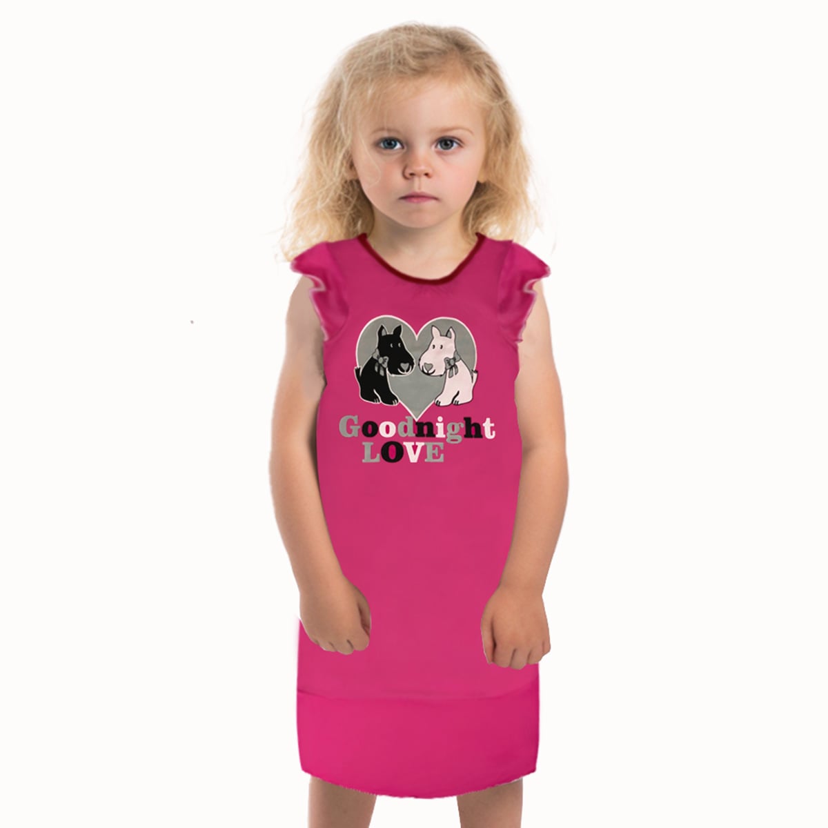 Girls Pink Nightie | Scottie Dog | Good Night Print | In 3-Colours | Silver | Red | Pink | Age 3 – 12 Years