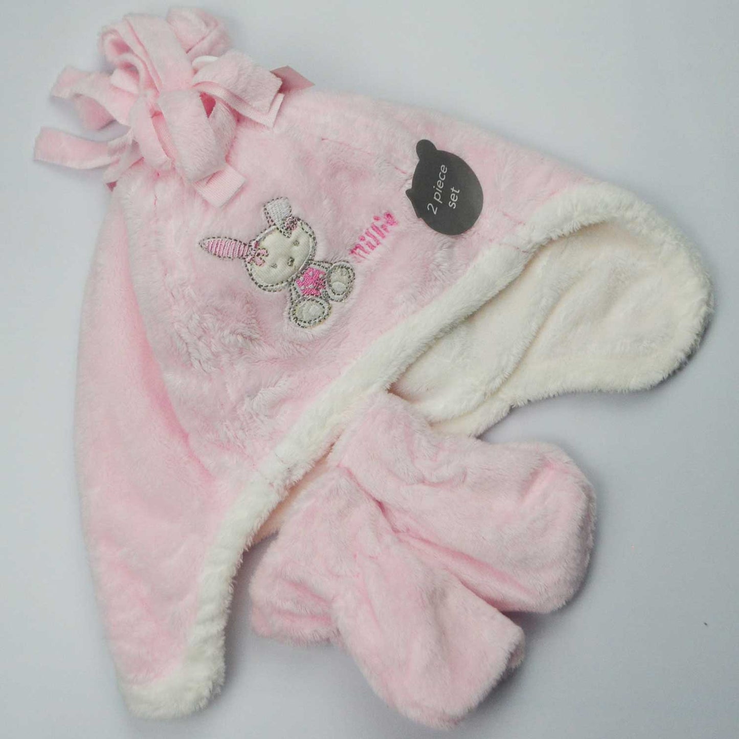 Baby Hat and Mitt Set | Pink | Embroidered Design | Age 0-18 Months
