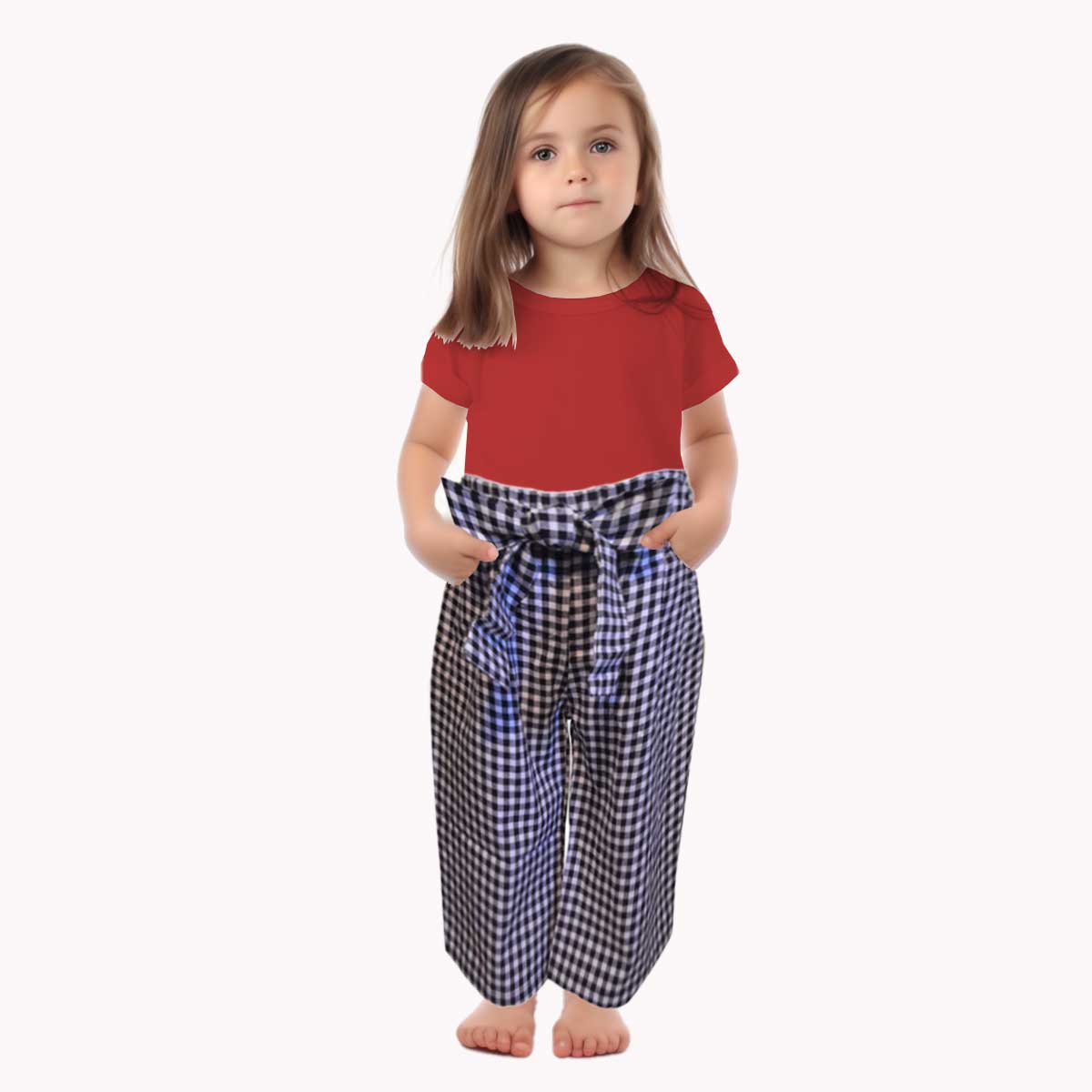 Shop Baby Girls Wide Leg Trousers Pants Black White Check