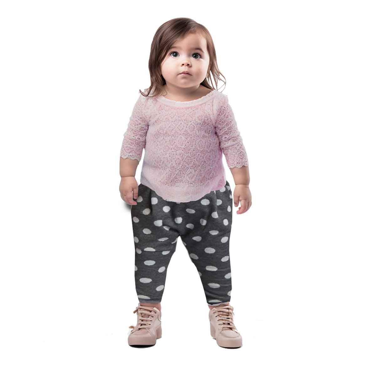 Baby Pants Joggers with grey and white polka dot design