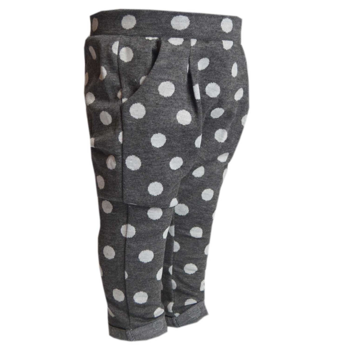 Baby Pants Joggers with grey and white polka dot design