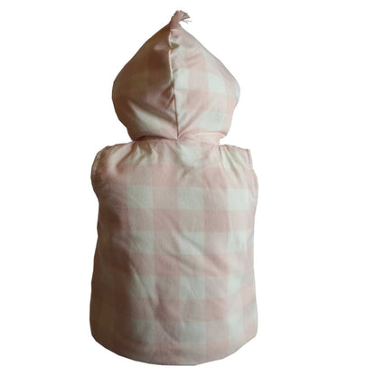 Girls Hooded Gilet Pink and White Check Faux Fur Lined 9-24 Months