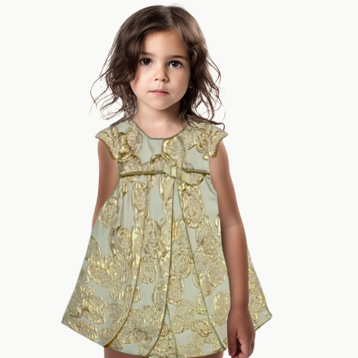 Girls Gold Floral Embossed Dress | Formal | Occasion Wear | Age 3 months – 2 Years 
