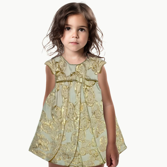 Girls Gold Floral Embossed Dress | Formal | Occasion Wear | Age 3 months – 2 Years 
